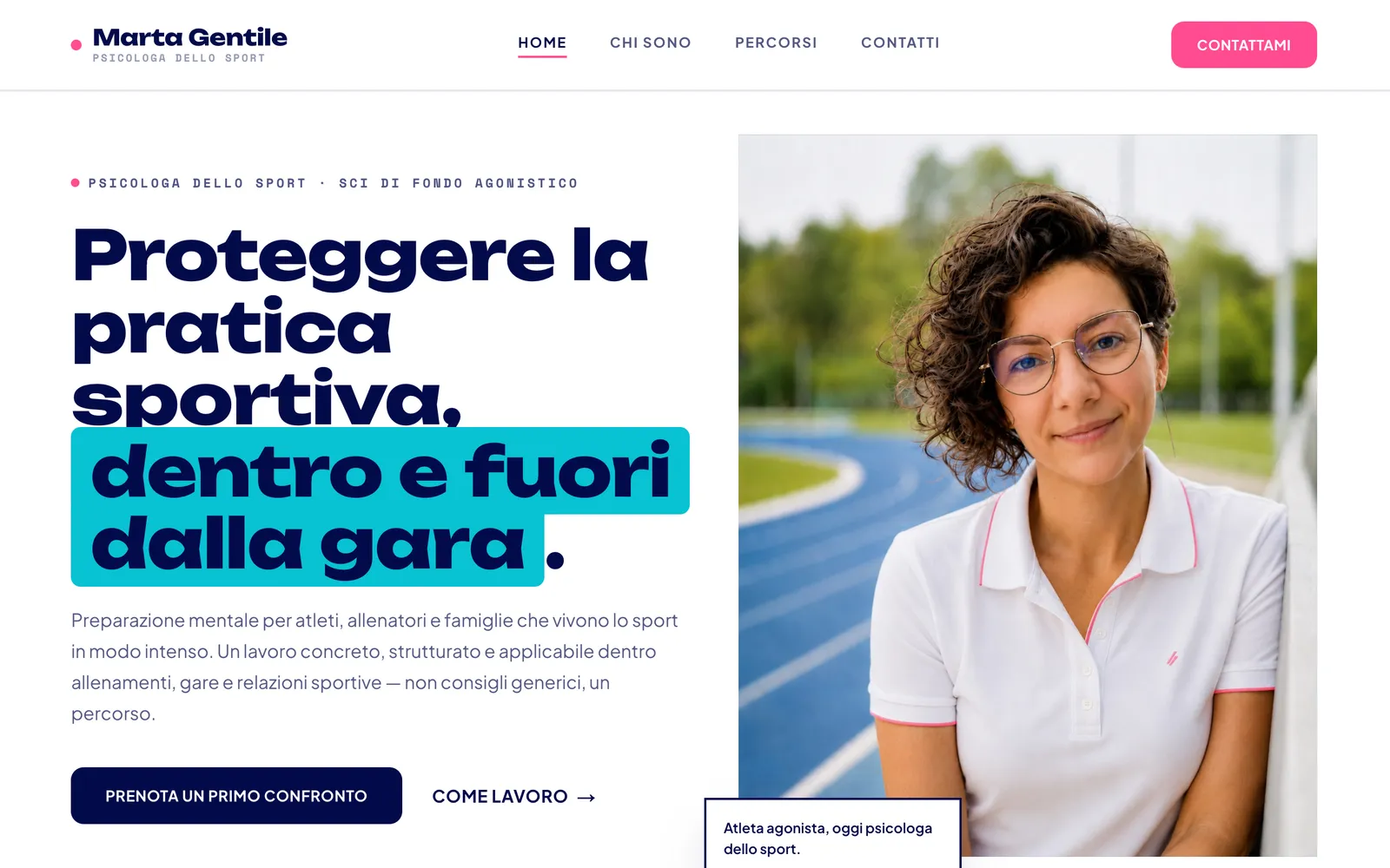 Homepage del sito realizzato per Marta Gentile, psicologa dello sport