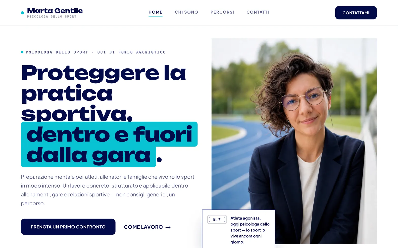 Homepage del sito realizzato per Marta Gentile, psicologa dello sport